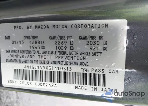 2016 Mazda Mazda6 I Touring z USA, uszkodzony, nr VIN JM1GJ1V5XG1410315